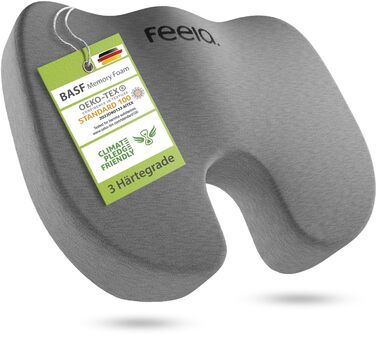 Подушка ортопедична для автосидіння Feela® (Medium, 60-80 кг) – підтримка спини та куприка, 3 ступені жорсткості, темно-сіра