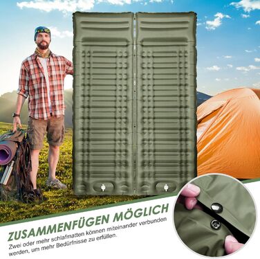 Arlierss Self-Inflating Camping Sleeping Pad with Foot Pump & Pillow - 12cm Thick, Ripstop, Portable, Outdoor, Hiking, Travel, Beach - Army Green