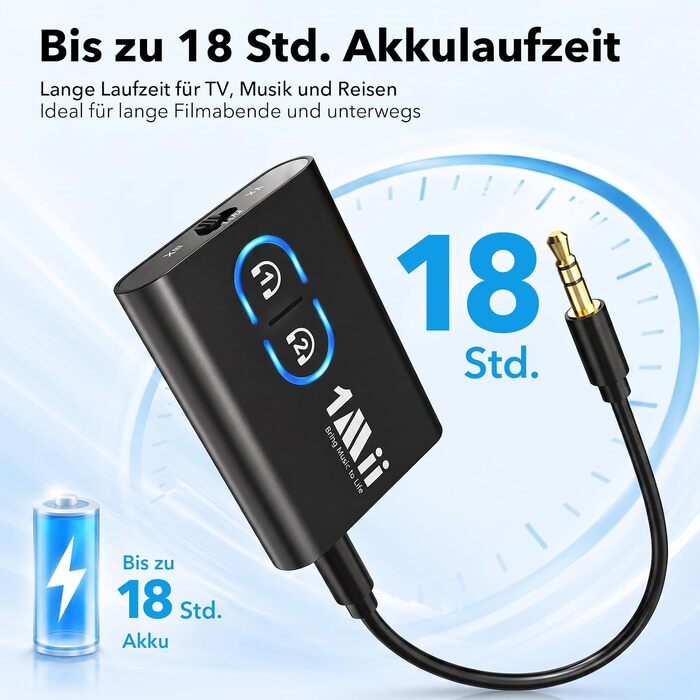 Bluetooth адаптер 1Mii ML300 для ТБ та навушників, трансмітер та ресивер, чорний