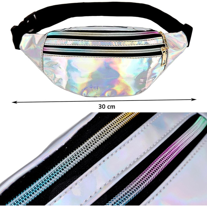 Світловідбиваюча поясна сумочка-фенні-пек, металік, водонепроникна, для жінок, чоловіків, дітей, подорожей, бігу, фестивалів, вечірок (срібляста)
