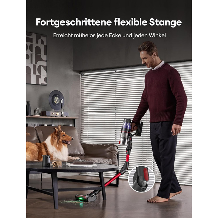 Ultenic U16 Flex Cordless Vacuum Cleaner 550W/45 Kpa, 60-Minute Runtime Cordless Vacuum with Touchscreen and Telescopic Tube, Wall-Mounted Charging Station with Indicator Light, Anti-Tangle for Hard Floors, Carpets, and Pet Hair