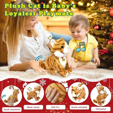 Interactive Electronic Stuffed Animal – Upgraded with LED Light Eyes, Animated Sound Control, Electronic Pet, Robot, Cat, Kitten, Toy, Gifts for Boys and Girls