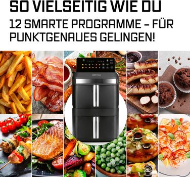 Фритюрниця повітряна GOURMETmaxx 4.5L з цифровим дисплеєм, 1400W, автоматичне вимкнення, захист від перегріву, миється у посудомийній машині, чорний (2x6L)