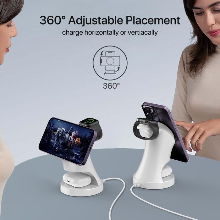 3-в-1 Зарядний пристрій MagSafe: Індукційна бездротова станція для iPhone та Apple Watch/AirPods Pro, білий