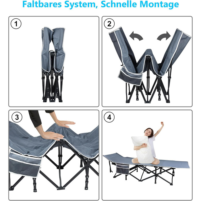 Ліжко похідне складане для кемпінгу та гостей, 190x62x38 см, з сумкою для транспортування - Feldbett