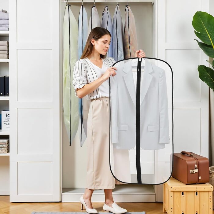 12 містких мішечків для одягу Dntorx 100 x 60 см, PEVA, прозорі, з блискавкою. Захист для костюмів, сорочок, суконь, пальто.