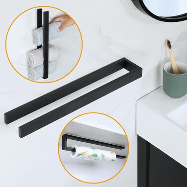 Тримач для рушників SAYAYO без свердління, самоклеючий, нержавіюча сталь, 40 см, чорний (EGOY23030-3M-300-B)