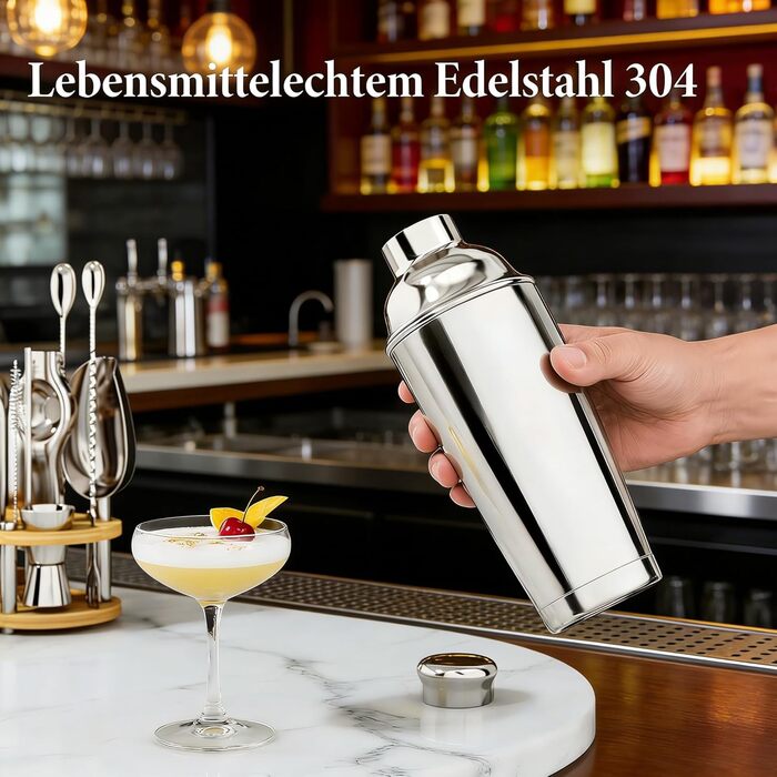 Набір для коктейлів 700 мл, 25 предметів: професійний шейкер, барменський набір з нержавіючої сталі, дерев'яна підставка для приготування напоїв