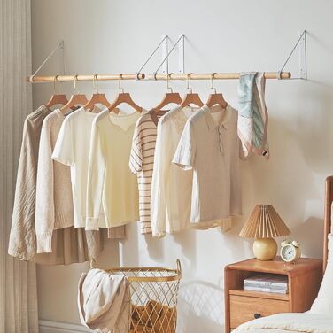 Wall Mounted Clothes Rack, Wall Clothes Stand, Entryway Furniture in Industrial Style, Modern Coat Rack, Coat Rack for Bedroom Bathroom Balcony Indoor Outdoor, TYJ005W (80cm*2, Wood + White)