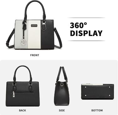 Сумка жіноча Miss Lulu середнього розміру з PU шкіри, сіра+чорна, з плечовим ремінцем для офісу, школи, подорожей та покупок