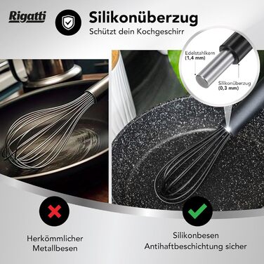 Набір міксерів Rigatti® з нержавіючої сталі та силікону (3 шт.) - чорний, термостійкий, без BPA, для тефлону, ергономічні, 28/26/23 см