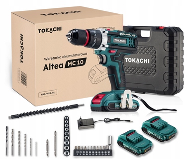 Акумуляторний шуруповерт Tokachi 21V (2x2 Агч) з металевим патроном та ударним режимом