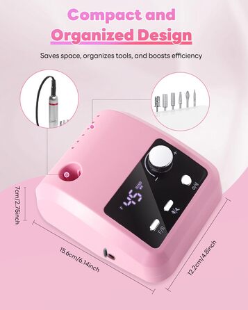 Електрична машинка для манікюру та педикюру CozyZen Professional: набір для догляду за нігтями з LCD-дисплеєм, керуванням рукою та ногою, тиха робота (рожевий)