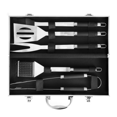 Набір гриль-посуду Lehmann з нержавіючої сталі в кейсі | Комплект аксесуарів для гриля з лопаткою, виделкою та щипцями | Ідеальний подарунок для чоловіків та жінок