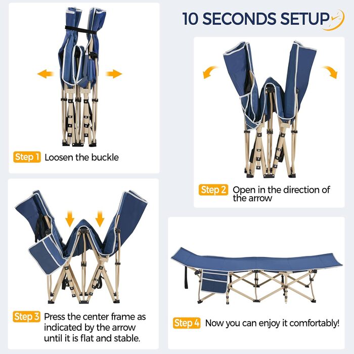 Ліжко гостьове Yaheetech складане для кемпінгу, блакитне, до 150 кг, з бічною кишенею та сумкою для транспортування