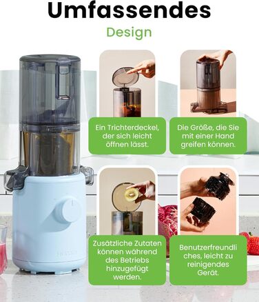 Hurom Slow Juicer | Vegetable and Fruit Juicer | H310 | Easy to Clean & Quiet Motor Electric Juicer with Strainer Filter | 150 Watt | BPA Free | Slim Design | 220ml, Sky Blue