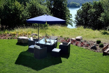 Садова парасолька з боковим стійкою Funfit Garden, синя, 350 x 250 см