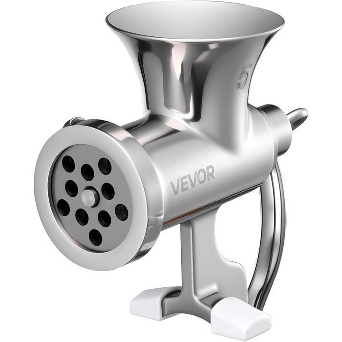 М'ясорубка ручна VEVOR з нержавіючої сталі 304, з насадкою для ковбас, кріпленням до столу та 2 дисками (4.5/8 мм) + 4 насадки для ковбас