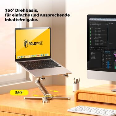 FoldWise X Laptop Stand for Desk – Aluminum, 360° Swivel, Foldable, Height & Angle Adjustable – Stable & Portable Laptop Riser, MacBook Stand & Computer Holder for 11-18 Inch