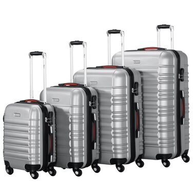 Набір валіз ABS S-M-L-XL з телескопічною ручкою та кодовим замком, срібний