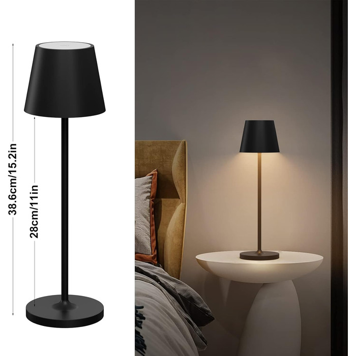 LED акумуляторні настільні лампи Klighten (2 шт.), диммування, для дому та вулиці, USB зарядка, 3000K, IP54, алюміній (чорний)