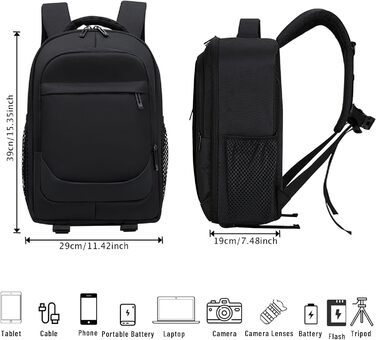 Водонепроникний рюкзак для фотоапарата: камера, DSLR, SLR, об'єктив, штатив, аксесуари, чорний