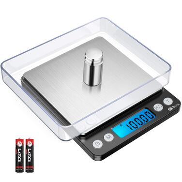 Електронні ваги Brifit 0.01g, 500g з калібрувальним набором 100g, функцією Tara та PCS, 6 одиниць вимірювання (Чорний)