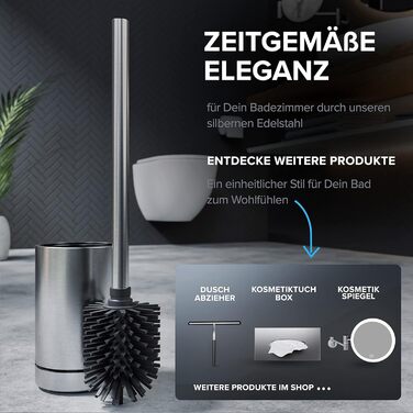 Торцева щітка для унітазу з нержавіючої сталі | Силіконова щітка для унітазу | З вентиляцією | Без кріплення до стіни | Змінний насадок | Знімний піддон | Щітка для унітазу без встановлення на стіну (Срібна)