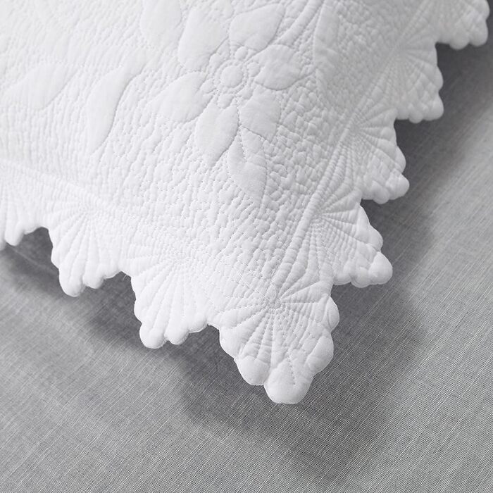 vctops 2-Piece Embroidered Cotton Pillowcases, Quilted, Vintage Floral Pattern, Decorative Pillow Covers, Boho Pillow Covers, Queen Size, White, B