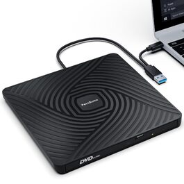 Зовнішній DVD-накопичувач PeroBuno USB 3.0 Type-C, CD ROM +/-RW оптичний привід, ультратонкий DVD-записувач та плеєр для ноутбука, PC, MacBook (Windows, Linux, macOS)