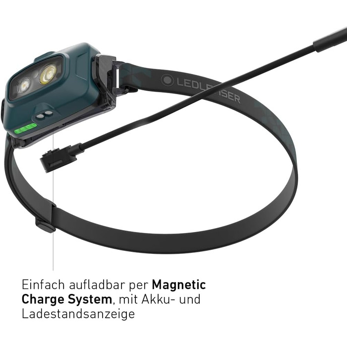 Налобний ліхтар Ledlenser HF4R Core 500 лм, IP68, акумуляторний, водонепроникний, з червоним світлом, для туризму, зелений
