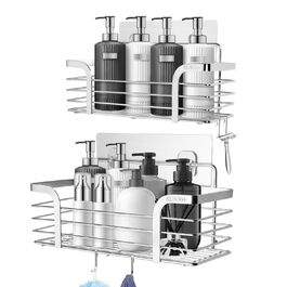 Поличка для душу Carehabi без свердління, 2 шт. Органайзер для ванної кімнати, полиця для душу з нержавіючої сталі з 4 гачками для шампуню та гелю для душу