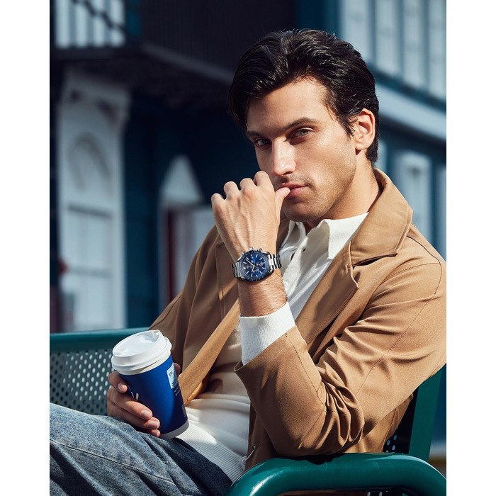 Годинник чоловічий BENYAR Quarz Chronograph, водонепроникний, з датою, світлодіодний дисплей, стильний, для повсякденного та ділового стилю, класичний дизайн, синій колір, ідеальний подарунок для чоловіків