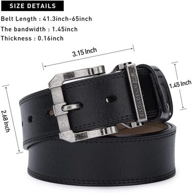 Чоловічий шкіряний ремінь BISON DENIM з надійною пряжкою: класичний, міцний, для джинсів. Довжина 115 см, підходить для об'єму талії 36-39 дюймів.