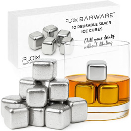 Камені для охолодження напоїв FLOW Barware: набір з 10 шт. з нержавіючої сталі для віскі, вина та джину