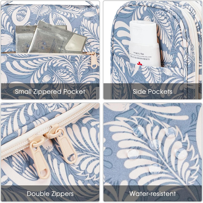 Сумка для туалетних аксесуарів для жінок та чоловіків, що підвішується, косметичка, дорожня сумка (Блакитне листя) Z-блакитне листя