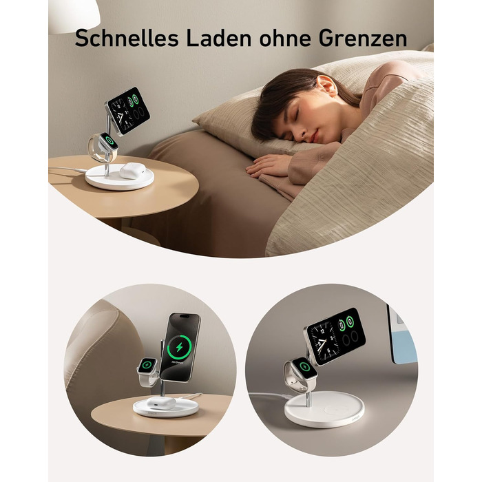 Anker MagGo Зарядна станція 3-в-1 бездротова, 15W, MagSafe, Qi2, для iPhone 16/15/14/13, AirPods Pro, Apple Watch Ultra (з USB-C адаптером та кабелем)