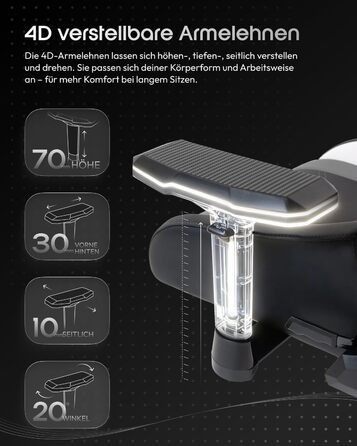 Ігровий крісло Dowinx з 4D підлокітниками, функцією гойдання 15° та регулюванням спинки до 165°, масажний, ергономічний, дизайн у стилі гоночного авто, для геймерів, Esport, вантажопідйомність 135 кг, сірий