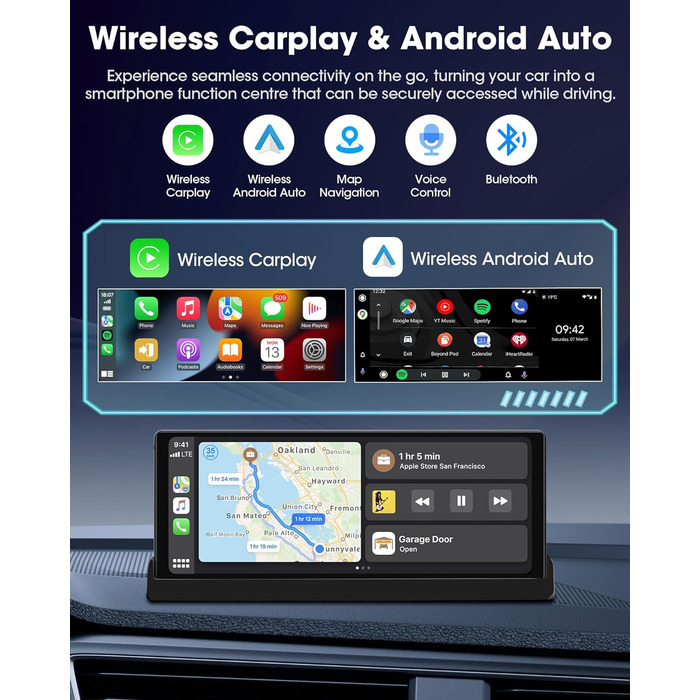 Автомобільний дисплей 10,26'' CarPlay/Android Auto з сенсорним екраном, підставкою, камерою заднього виду, GPS-навігацією, підтримкою Siri/Google для авто 2025, Buddy Display
