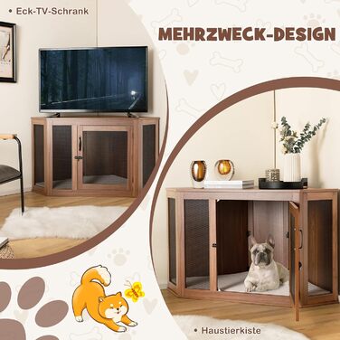 Будка для собак COSTWAY кутова, переноска з дверцятами та подушкою, крізь для домашніх тварин у стилі меблів для маленьких собак та котів, клітка для тварин, будка для собак, будинку для тварин, коричнева, 114 x 60 x 68 см