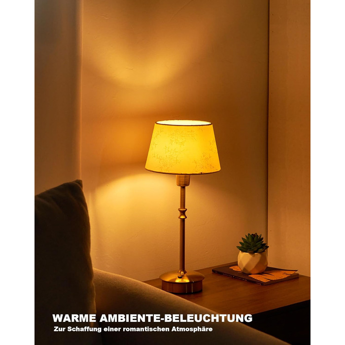 Настільна лампа OCEST на акумуляторі, сенсорне керування, регульована яскравість, для дому, кухні, тераси, їдальні (античне латунь-лінолеум), плафон з шовку 35,5 см