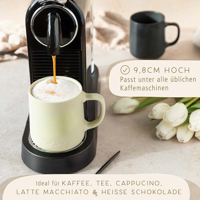 Stone Age Design Coffee Cups (6x350ml) - 100% Handmade Coffee Mugs - Set of 6 Unique Pastel Colors - Large 350ml Mug Suitable for Any Beverage