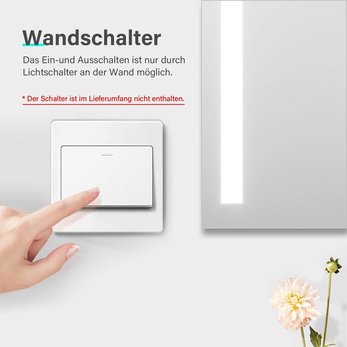 Елегантне дзеркало для ванної кімнати з LED-підсвічуванням 40x60 см, холодне біле світло, енергозберігаюче, настінне