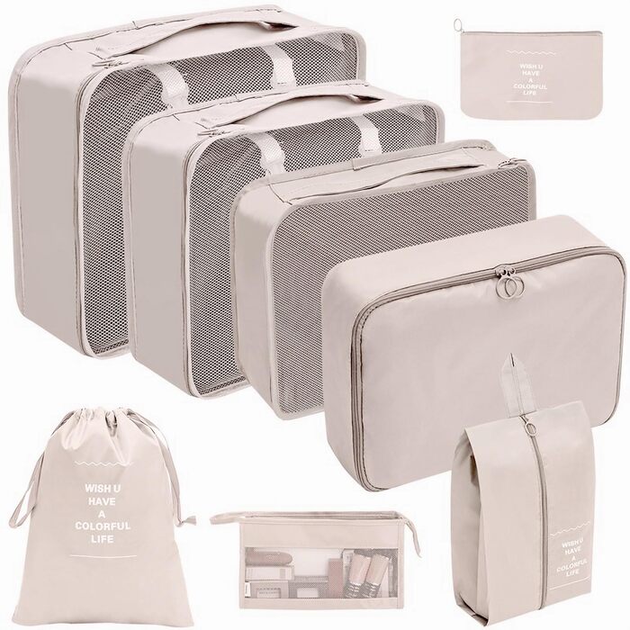 Органайзер для валізи - набір 8 штук: packing cubes для подорожей, система організації валізи, бежевий колір