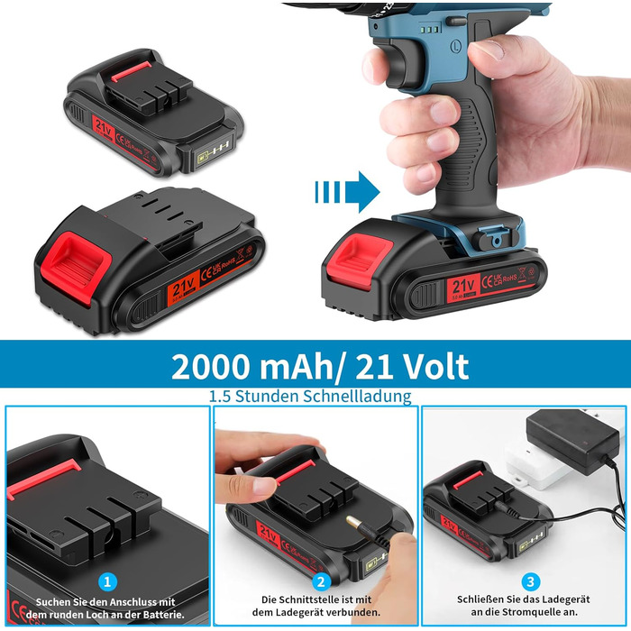 Акумуляторний шурупокрут Bogseth 21V з набором інструментів 112 шт. для дому та саду