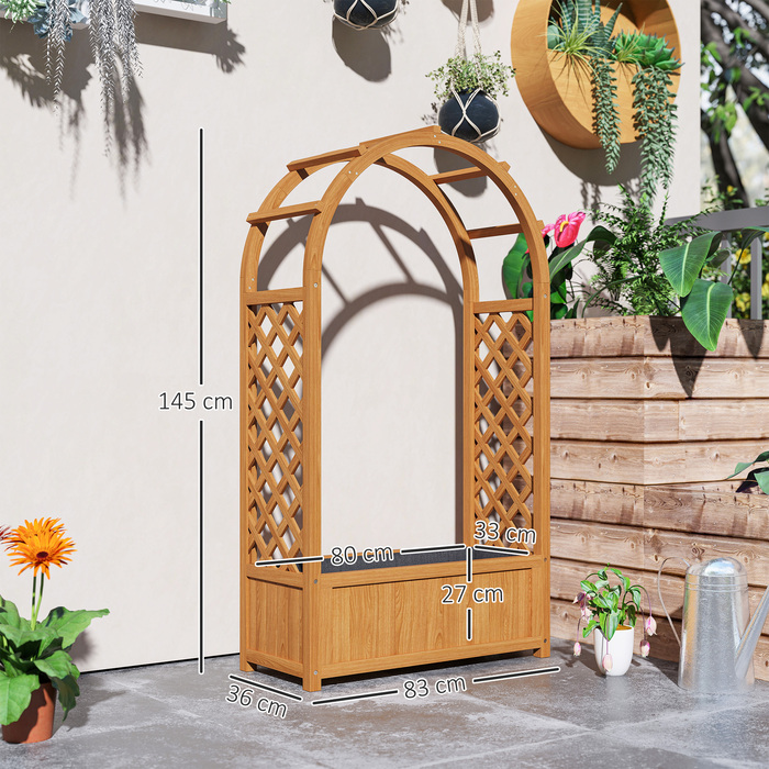 Outsunny Raised Garden Bed Planter with Trellis, Curved Roof Arbor Planter Box Wood, Garden Trellis 83x36x145cm for Garden Balcony Terrace, Flower Pot for Climbing Plants Hanging Plants, Flowers | Aosom