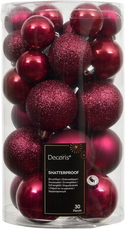 Кульки для ялинки Kaemingk, пластик, 6 см, 30 шт. - класичні, небрудкі - для прикраси ялинки на Різдво - матові, блискучі та з глітером - (набір 30 шт., святкові рожеві)