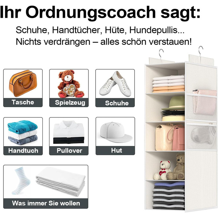 Органайзер для шафи на двері - 6 секцій, сітка, для одягу, економія місця, ідеально для студентів та кемперів