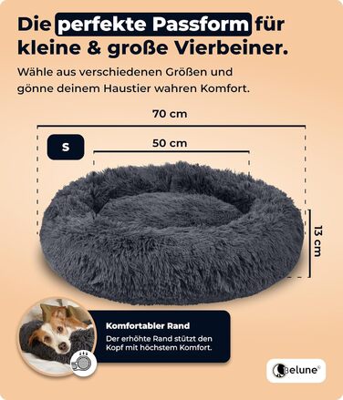 Belune® Лежанка для собак [знімний, пральний чохол] - Оригінал - [S, 70 см, Темно-сірий] Кошик для собак, ліжко для котів, лежанка для собак, собаче ліжко, пухнасте ліжко для великих, середніх та маленьких собак S (70 см) Темно-сірий