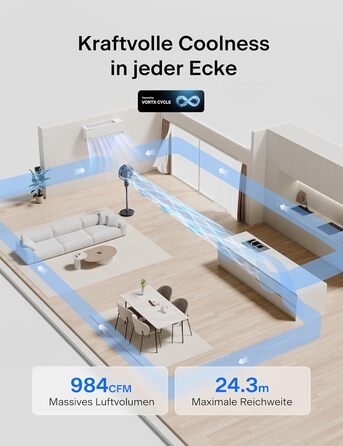 Вентилятор PELONIS з пультом керування: тихий, 9 швидкостей, таймер 9 годин, регульована висота, осциляція 135°/100°, енергозберігаючий для спальні/вітальні